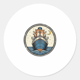 Vintage Cats on Ocean Liner Ship Art Shirt Design_ Classic Round Sticker