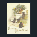Vintage Cats on Stairs Merry Christmas Post Card<br><div class="desc">Beautiful Vintage Christmas Post Card showing 4 on a stairs looking at a nicely decorated Christmas Tree.</div>