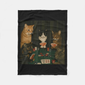 Vintage Cats Playing Ker Cat Playing Card Gambling Fleece Blanket