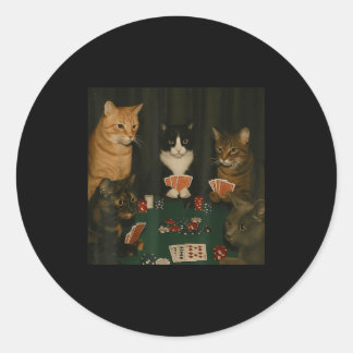 Vintage Cats Playing Poker Cat Playing Card Gambli Classic Round Sticker