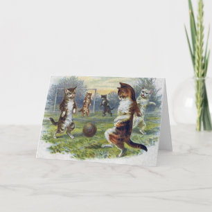 Vintage Cats Playing Soccer Card