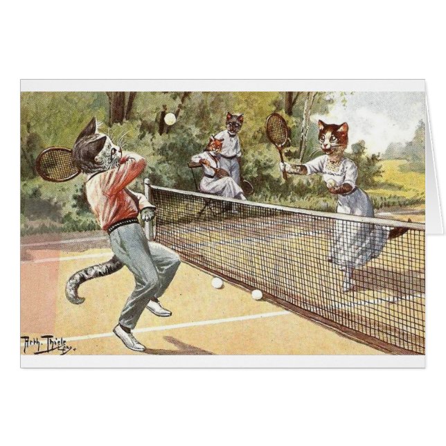 Vintage - Cats Playing Tennis, (Front Horizontal)