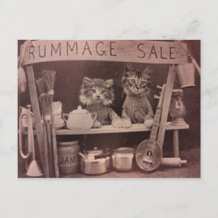 Vintage Cats Rummage Sale Postcard