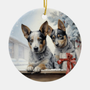 Vintage Cattle Dog Christmas Ceramic Ornament
