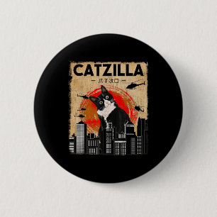 Vintage Catzilla - Funny Tuxedo Cat And Kitten 2 Inch Round Button
