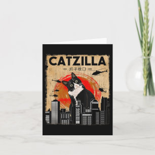 Vintage Catzilla - Funny Tuxedo Cat And Kitten Card