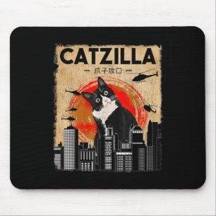 Vintage Catzilla - Funny Tuxedo Cat And Kitten  Mouse Pad
