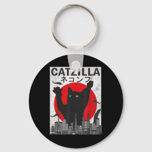Vintage Catzilla Japanese Sunset Style Cat Kitten Keychain