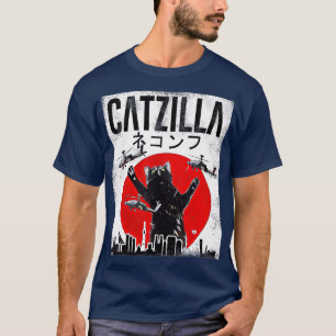 Vintage Catzilla Japanese Sunset Style Cat Kitten  T-Shirt