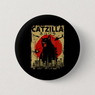 Vintage Catzilla Tee - Funny Kitten And Cat Lover  2 Inch Round Button