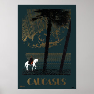 Vintage Caucasus Mountains Russia Travel Poster