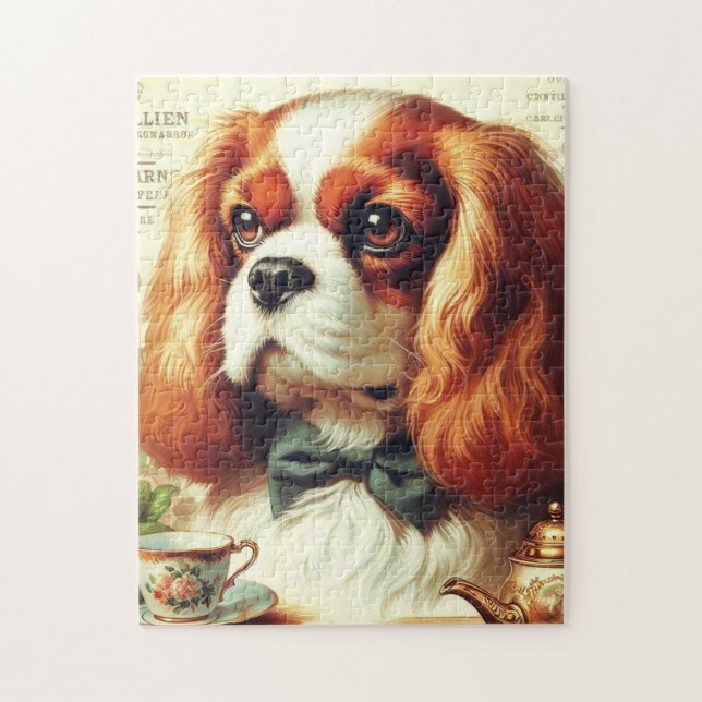 Vintage Cavalier King Charles Spaniel  Painting Jigsaw Puzzle (Vertical)