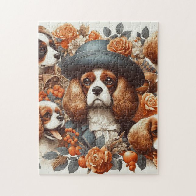 Vintage Cavalier King Charles Spaniel  Painting Jigsaw Puzzle (Vertical)