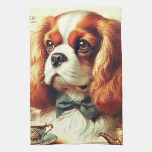 Vintage Cavalier King Charles Spaniel Painting Kitchen Towel