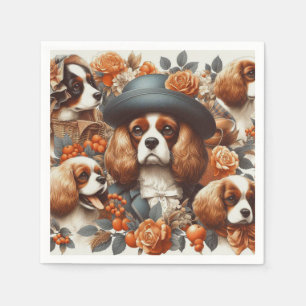 Vintage Cavalier King Charles Spaniel  Painting Napkin
