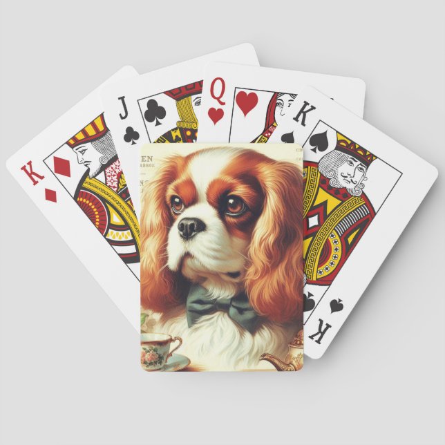 Vintage Cavalier King Charles Spaniel  Painting Playing Cards (Back)