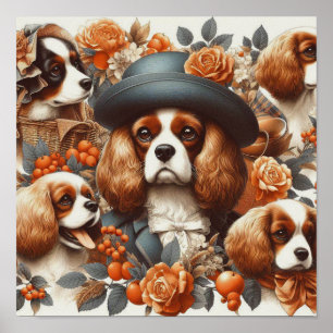 Vintage Cavalier King Charles Spaniel  Painting Poster