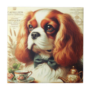 Vintage Cavalier King Charles Spaniel  Painting Tile