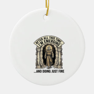 Vintage Cave Humour Engraving Graphic Shirt Design Ceramic Ornament
