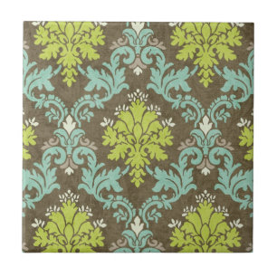 Vintage Celadon and Aqua Damask Tile