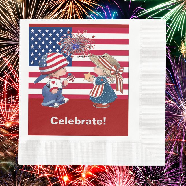 Vintage Celebrate American Flag Luncheon Napkin (Vintage Celebrate American Flag Luncheon Napkin)