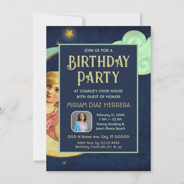 Vintage Céleste Anniversaire Dîner Fête Invitation (Devant)