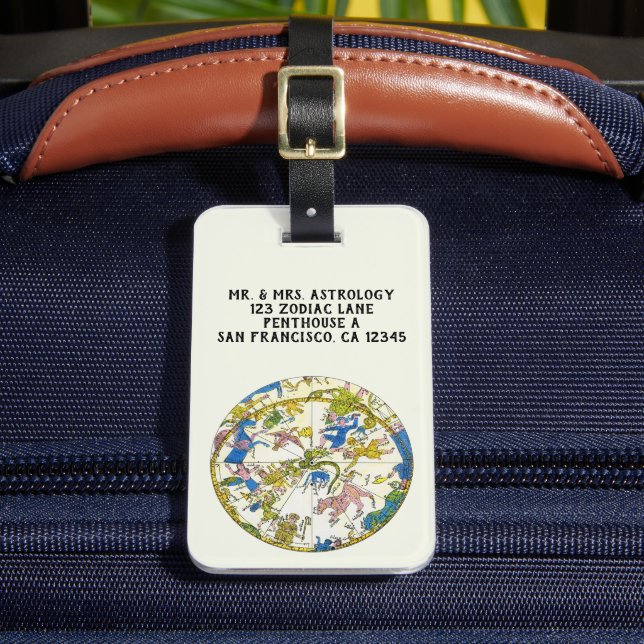 Vintage Celestial, Arabic Sphere, Constellations Luggage Tag (Front Insitu 2)