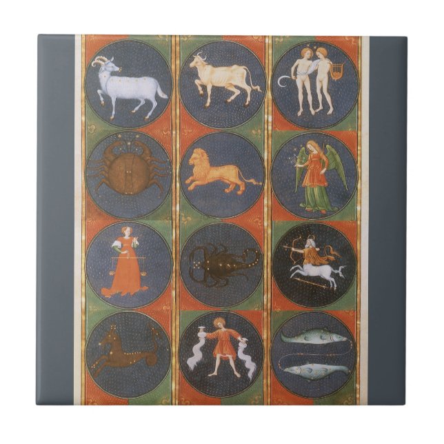 Vintage Celestial, Astrological Zodiac Chart, 1475 Tile (Front)