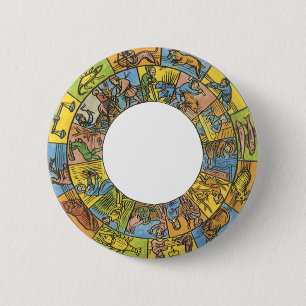 Vintage Celestial, Astrological Zodiac Wheel 2 Inch Round Button