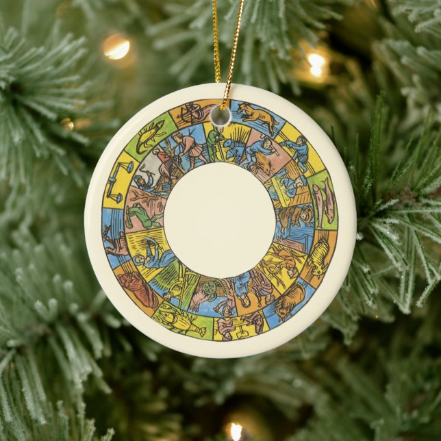 Vintage Celestial, Astrological Zodiac Wheel Ceramic Ornament (Tree)