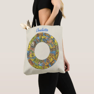 Vintage Celestial, Astrological Zodiac Wheel Tote Bag