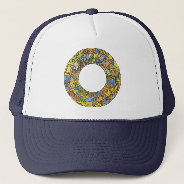 Vintage Celestial, Astrological Zodiac Wheel Trucker Hat (Front)