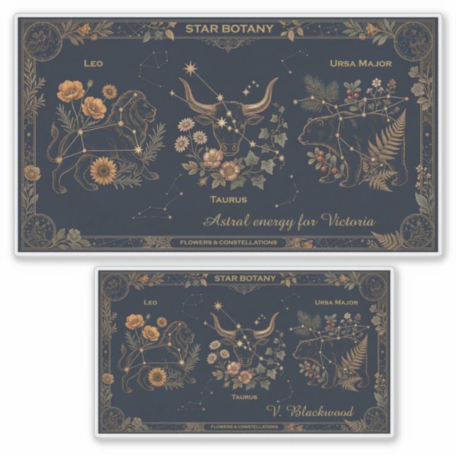 Vintage Celestial Botanical Script Vinyl Sticker (Front)