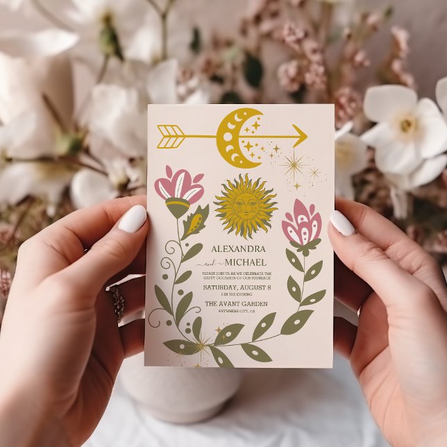 Vintage Celestial Botanical Wedding Invitation (Creator Uploaded)