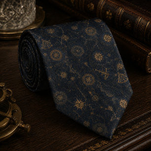 Vintage Celestial Compass Navy Blue  Tie