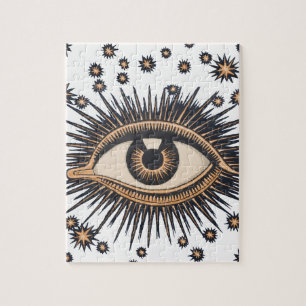 Vintage Celestial Eye Stars Moon Jigsaw Puzzle