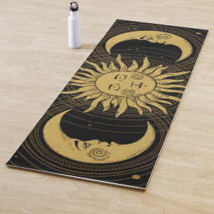 Vintage Celestial Golden Surya Chandra Namaskar Yoga Mat