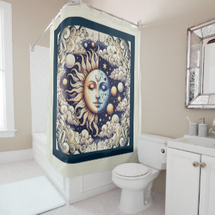 Vintage Celestial Half Sun & Moon Blue Yellow