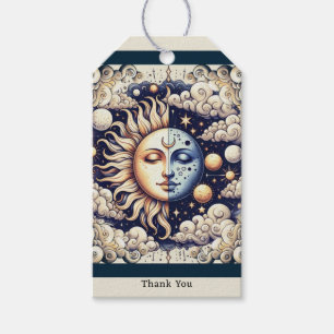 Vintage Celestial Half Sun & Moon Blue Yellow Gift Tags