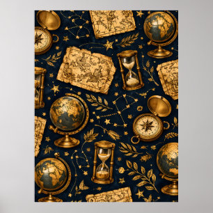Vintage Celestial Map & Astronomy Pattern Poster