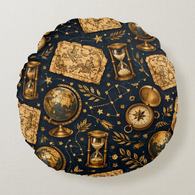 Vintage Celestial Map & Astronomy Pattern Round Pillow (Front)