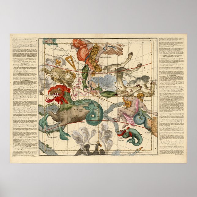 Vintage Celestial Map Cetus Aquarius Andromeda Poster (Front)