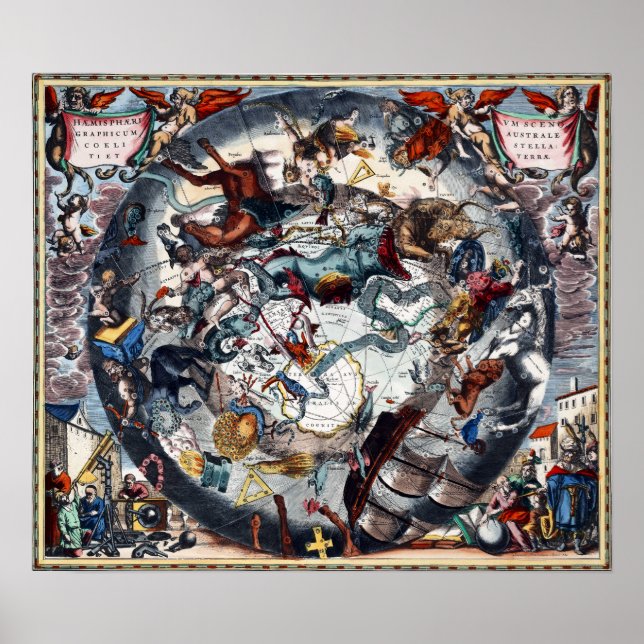 Vintage Celestial Map Cetus Aquarius Andromeda Poster (Front)