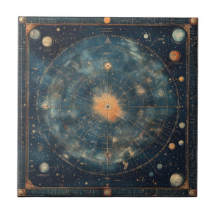 Vintage Celestial Map with Zodiac and Planetary Tile