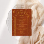 Vintage Celestial Moon Stars Wedding Dinner Menu Invitation<br><div class="desc">Our "Vintage Celestial" collection features colour scheme spanned from burnt orange, to terracotta imitating deep sunset vibes that transcend into a glorious night. With textured faux foil accent on borders, moon and stars in gold and copper. Matching items available in this collection so check out our store for a whole...</div>