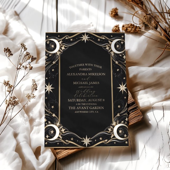 Vintage Celestial Moon Stars Wedding Invitation (Creator Uploaded)