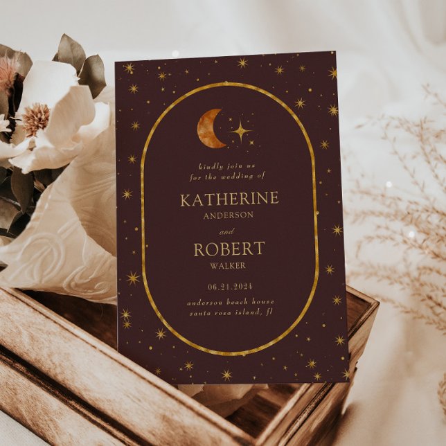Vintage Celestial Moon Stars Wedding Invitation (Creator Uploaded)