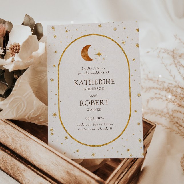 Vintage Celestial Moon Stars Wedding Invitation (Creator Uploaded)