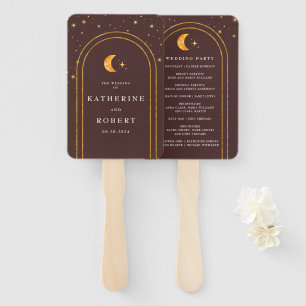 Vintage Celestial Moon Stars Wedding Program Hand Fan