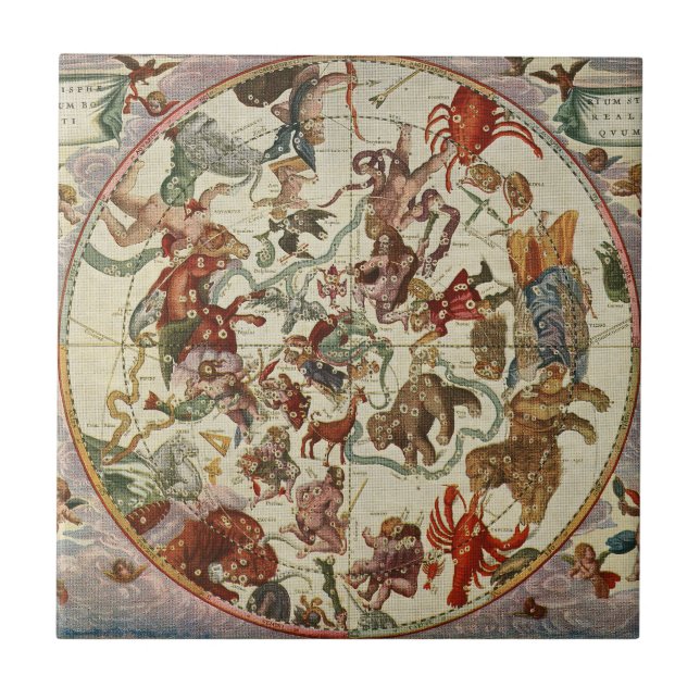 Vintage Celestial Northern Star Chart 1660 Tile (Front)